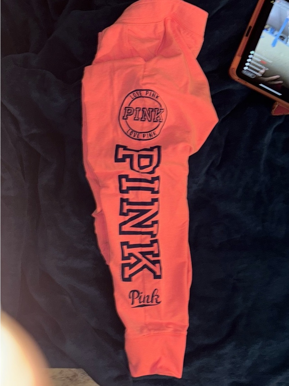 PINK Victoria's Secret Coral Pink Lounge Sweatpants with Navy Drawcord